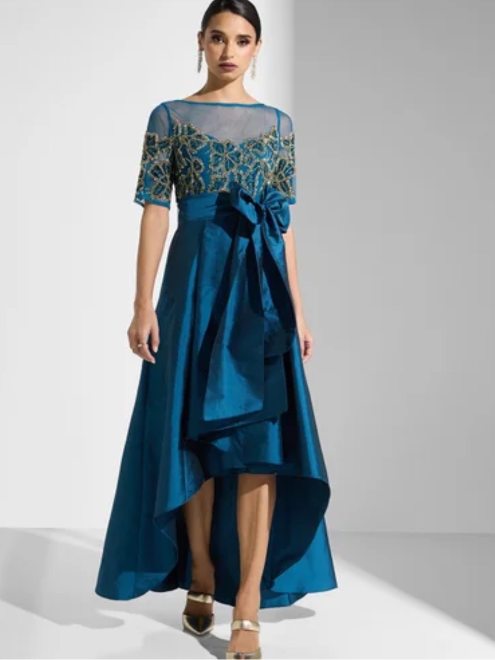 NWT Adrianna Papell Beaded Embellished Taffeta High Low Gown Size 6